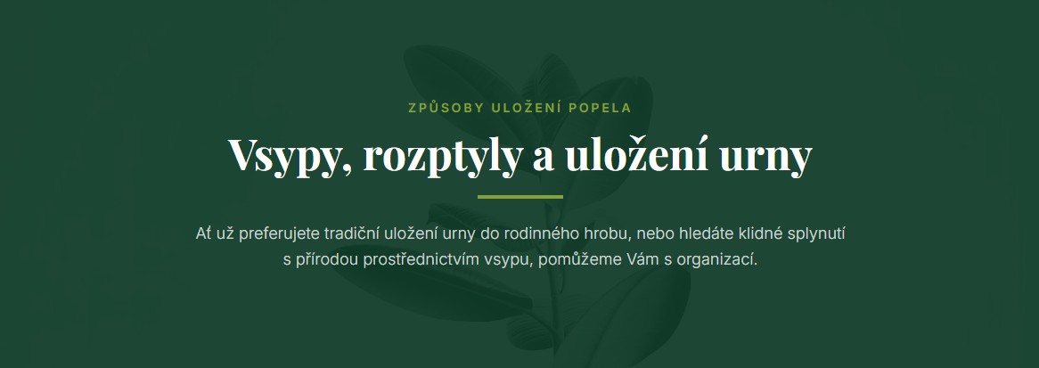 Vsypy, rozptyly a uložení urny